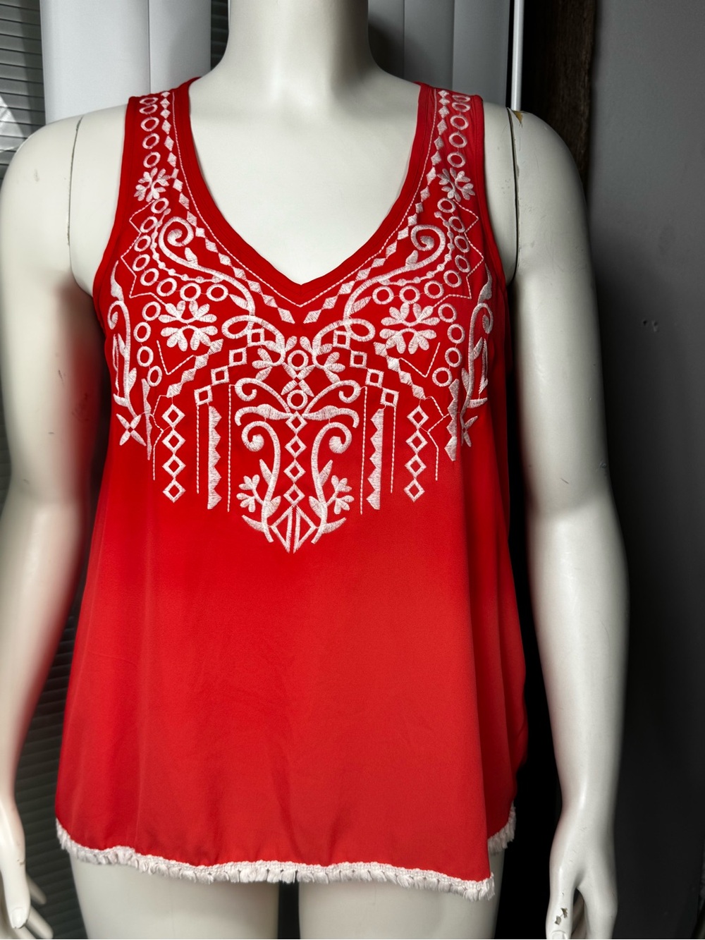 Xhilaration Orange Embroidered Tassel Hem Boho Tank Top XL